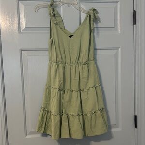 Tiered Tie-Shoulder Mini Dress in Light Green